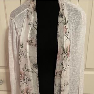 Elena Baldi cardigan Trim 100% silk white with floral design trim.